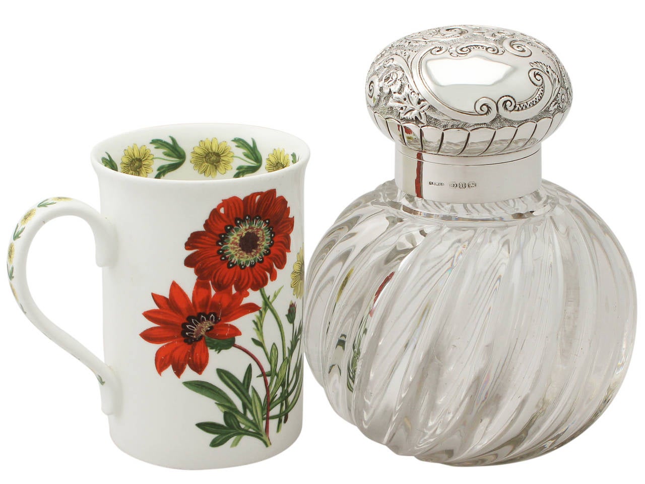 English Blown Glass and Sterling Silver Scent Bottle, Antique George V