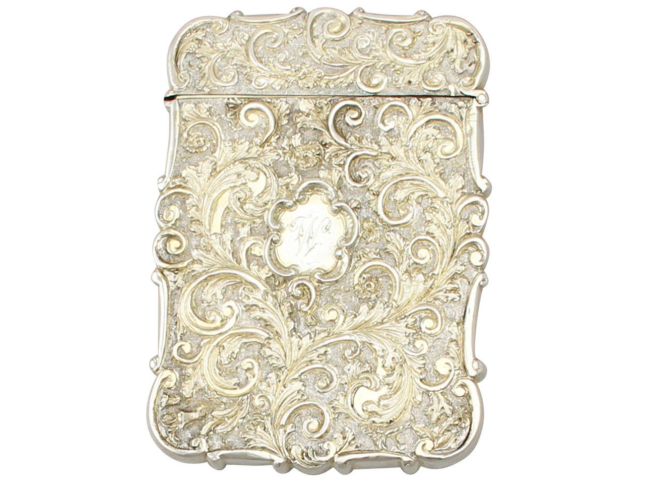 An exceptional, fine and impressive antique Victorian English sterling silver card case; an addition to our range of collectable silverware.

This exceptional antique Victorian sterling silver card case has a rectangular shaped form.

The