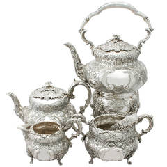 Antique Victorian Irish Sterling Silver Four-Piece Tea Service, Louis Style