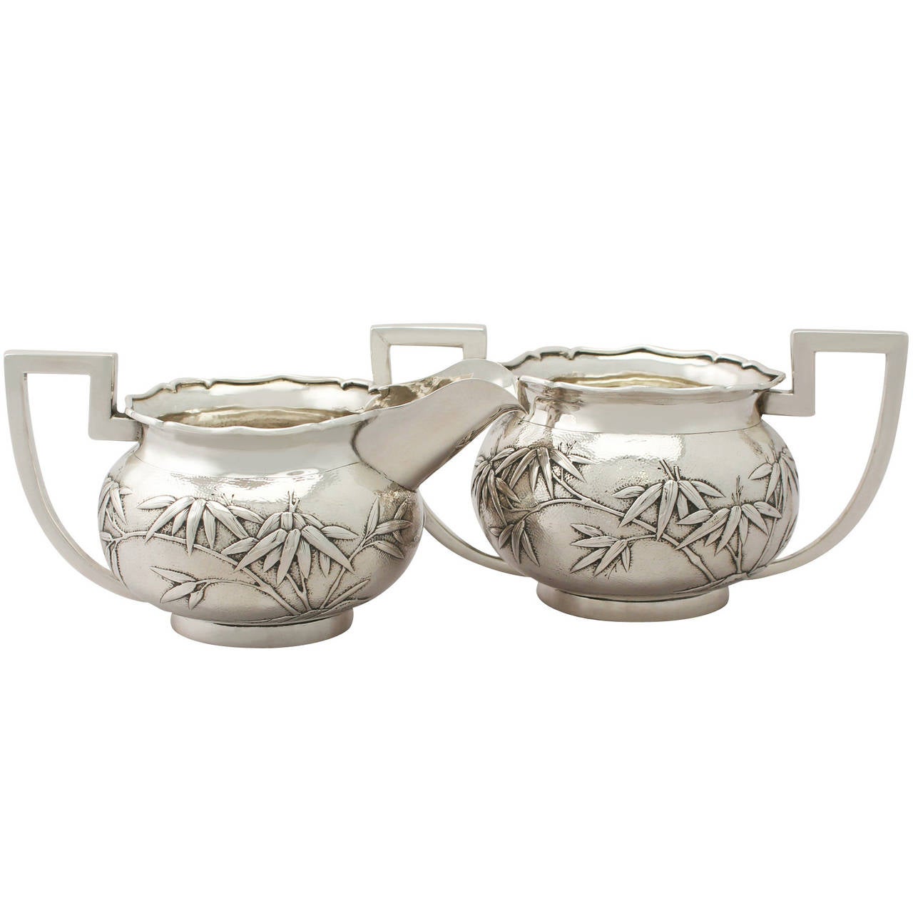 Antique Chinese Export Silver Cream Jug / Creamer and Sugar Bowl, circa