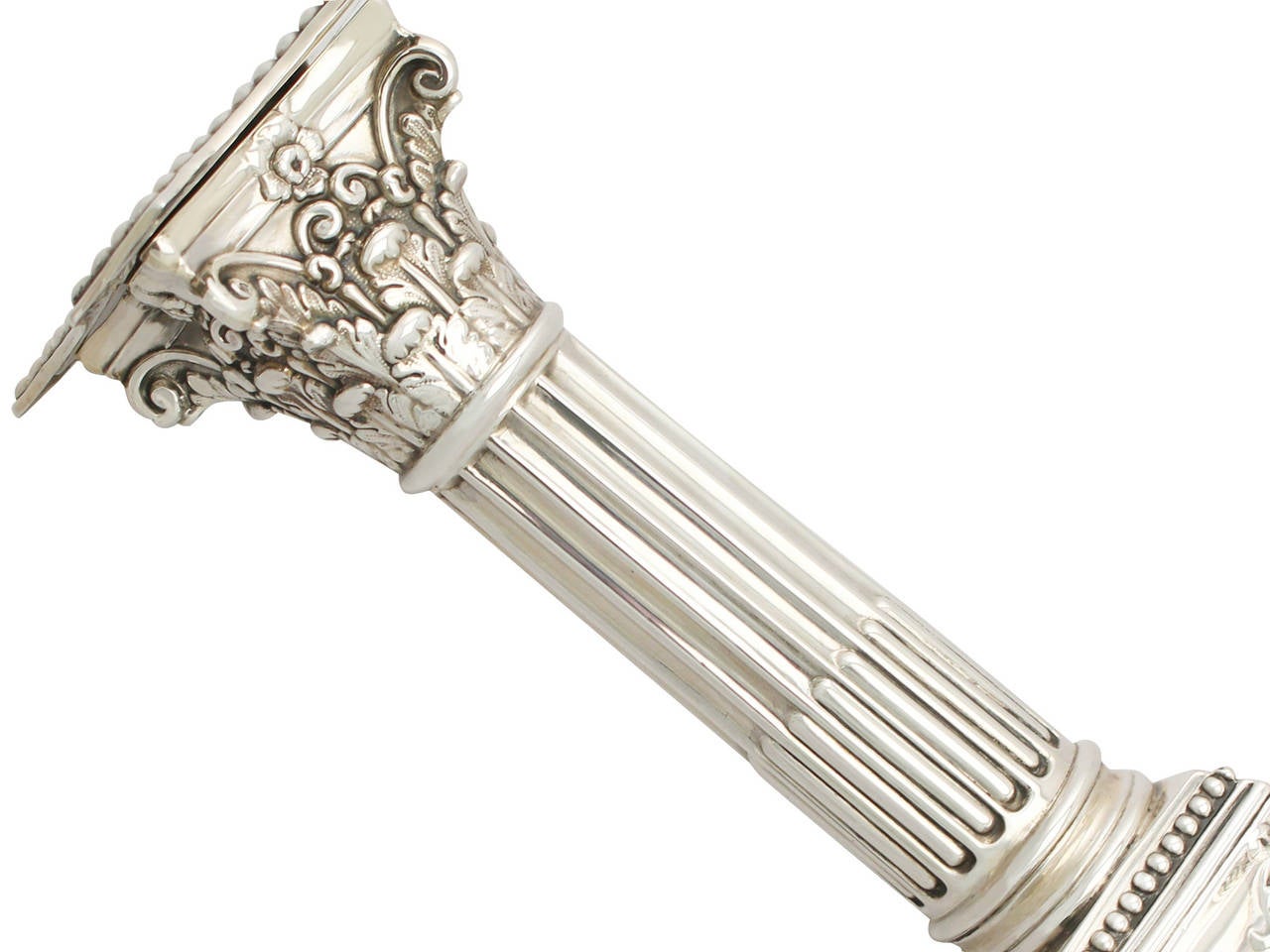 Sterling Silver Corinthian Column Candlesticks, Antique George V 1