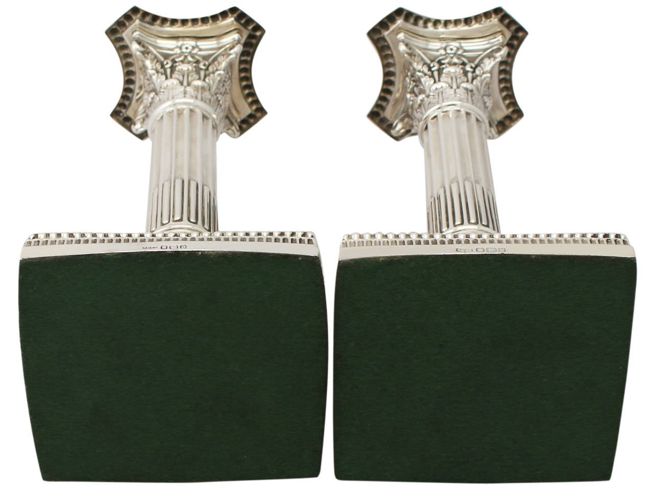Sterling Silver Corinthian Column Candlesticks, Antique George V 4