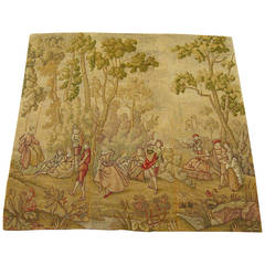 Antique European Needlepoint Tapestry Panels with Courtiers Reveling, circa 1900 3