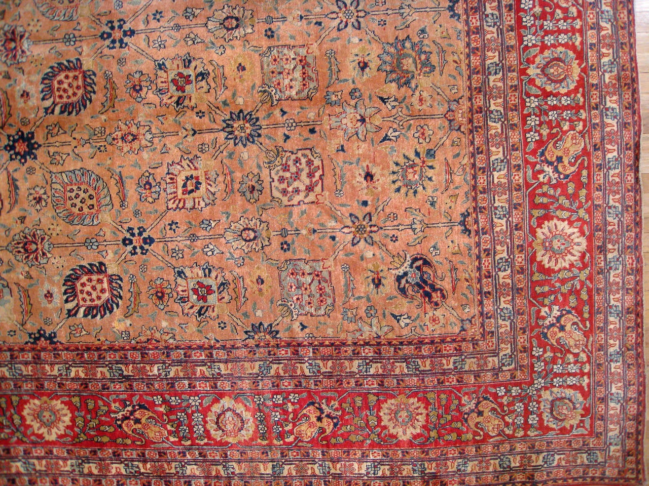Hand-Knotted Antique Persian Tabriz Oriental Carpet, in Large Size with Allover Floral Design For Sale