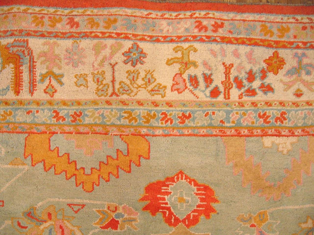 Antique Turkish Oushak Decorative Carpet, in Large Square Size with Soft Colors  In Good Condition For Sale In New York, NY