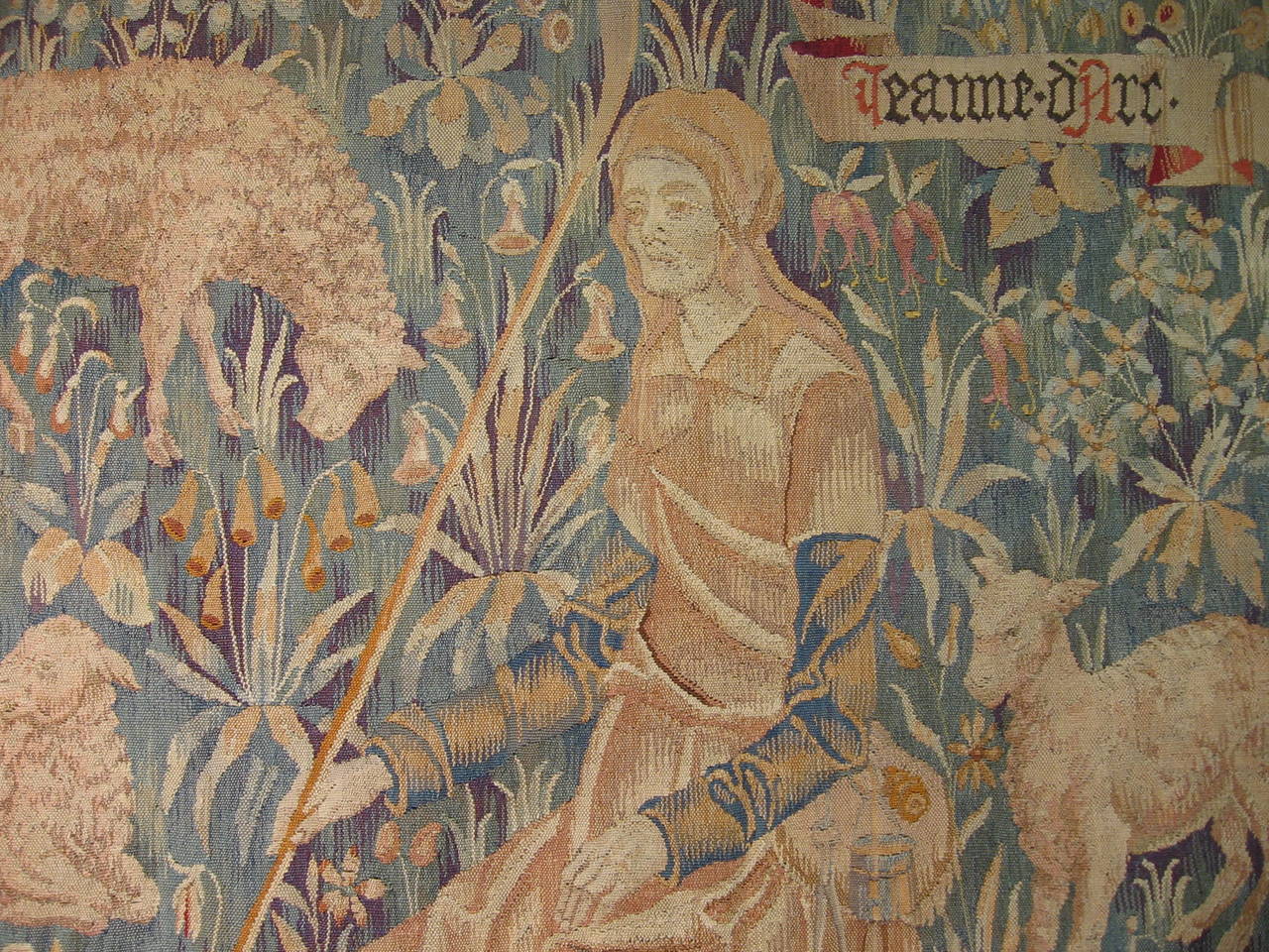 Antique Late 19th Century French Tapestry, depicting Joan of Arc with her sheep For Sale at 1stdibs