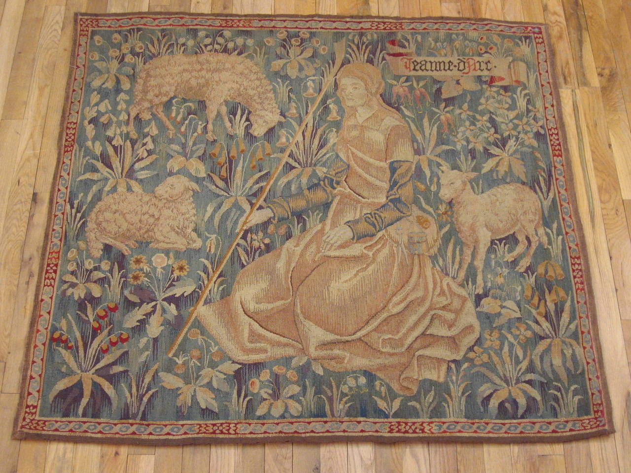 Antique Late 19th Century French Tapestry, Depicting Joan of Arc with Her Sheep For Sale at 1stdibs