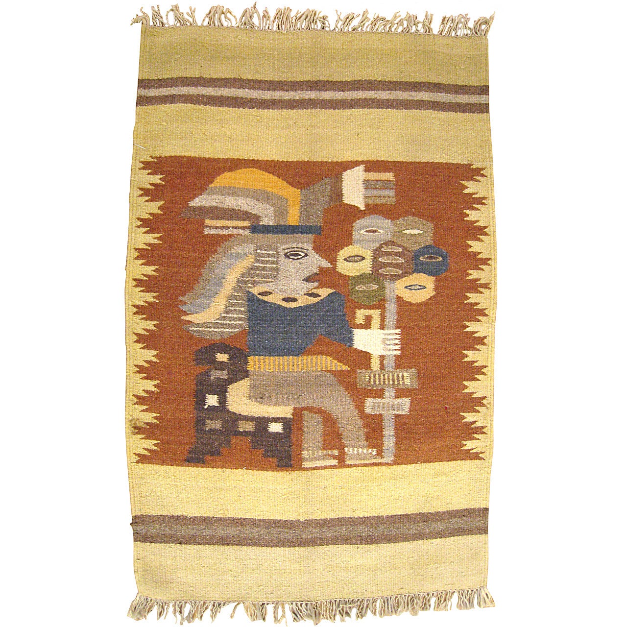Vintage Mexican Zapotec Pictorial Rug