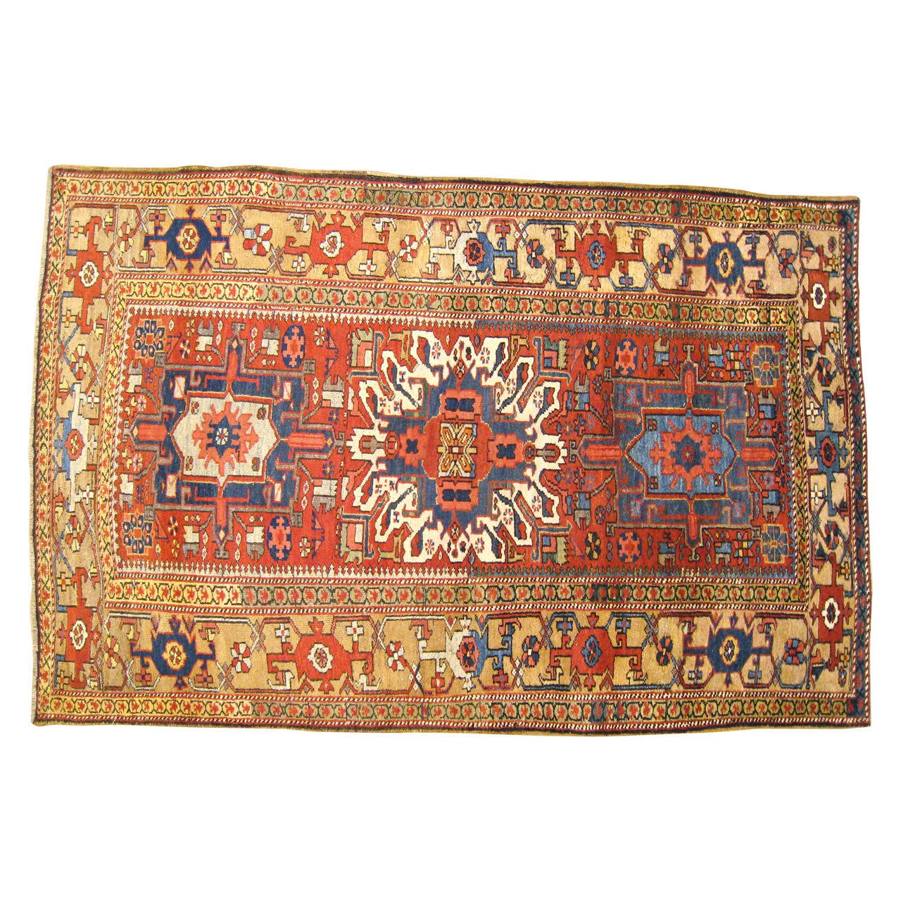 Antique Persian Heriz Karaja Oriental Rug, Small Size, Earth Tones and