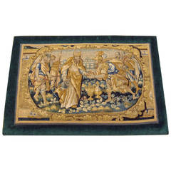 Antique 18th Century Flemish Historical Tapestry with a King, on a Velvet Frame 6
