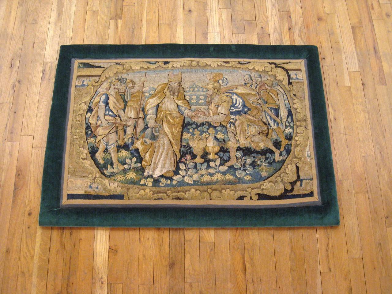 A Flemish framed historical tapestry from the 18th century, which is believed to be from a small set of the Life of Alexander the Great envisioning a scene in which the conqueror is having a journey of victory against the Persians and is meeting the