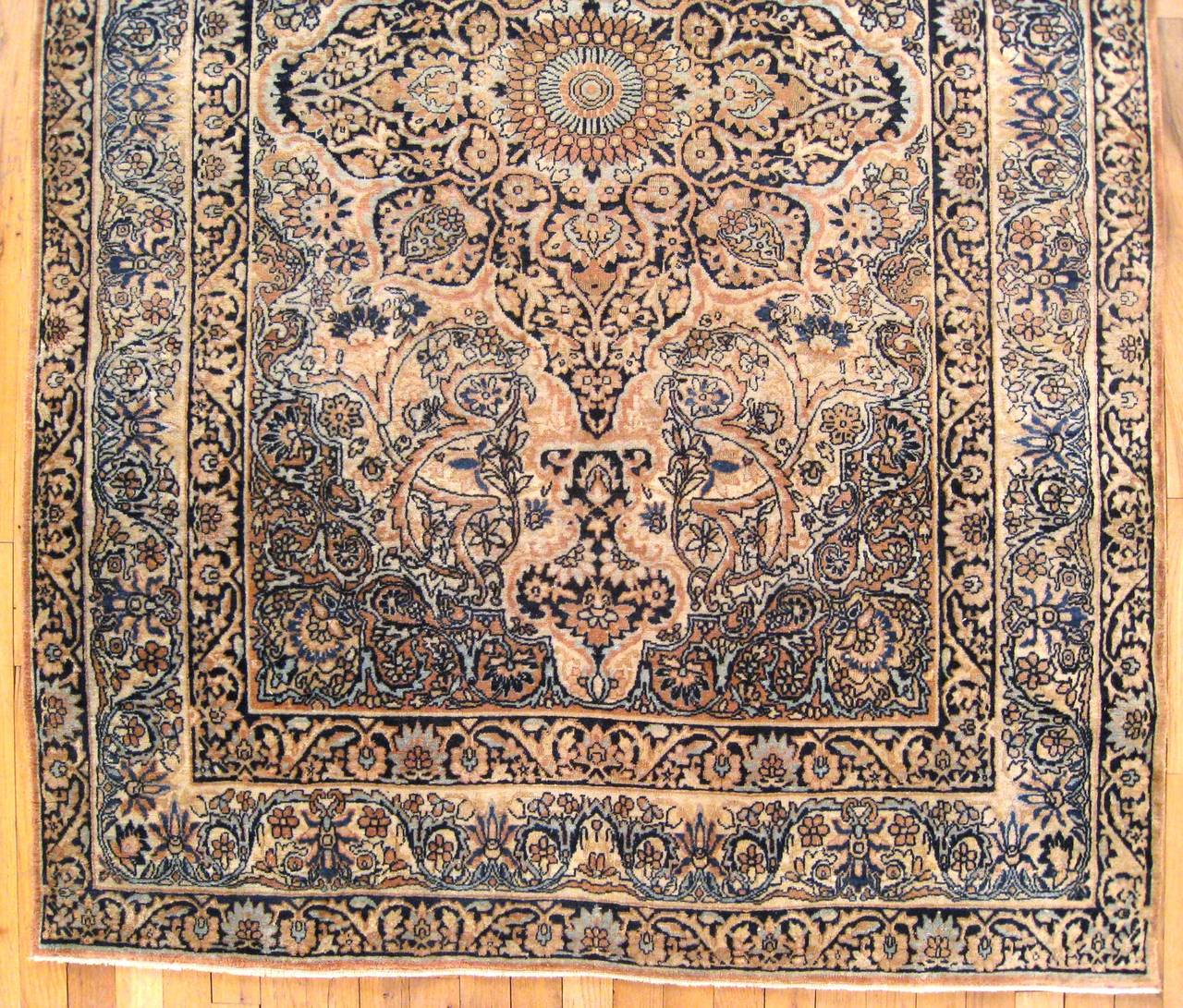 Antique Persian Lavar Oriental Rug, in Small Size with Medallion and Corner Design For Sale at