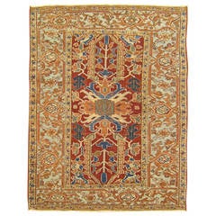 Antique Persian Serapi Oriental Rug with Light Blue Border, circa 1910