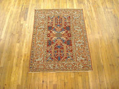 Antique Persian Serapi Oriental Rug with Light Blue Border, circa 1910