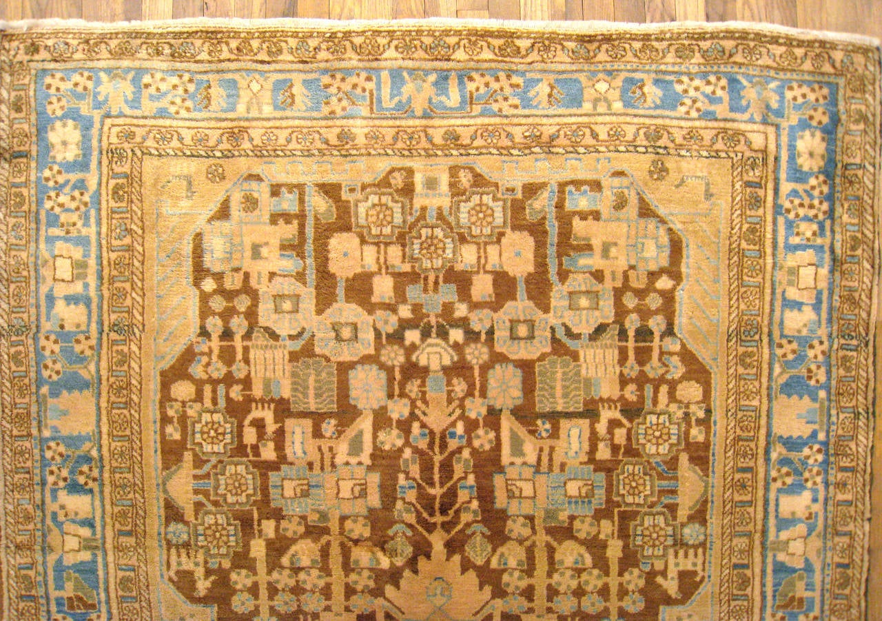 Vintage Persian Hamadan Oriental Rug in Small Gallery Size with Soft Earth Tones In Excellent Condition In New York, NY