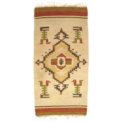Vintage Mexican Zapotec Decorative Carpet, in Small Size w/ Stylized Bird Design