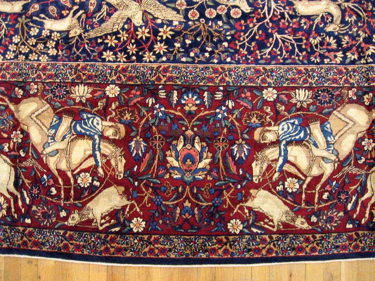 Antique Persian Kerman Hunting Design Oriental Carpet, circa 1890 In Excellent Condition In New York, NY