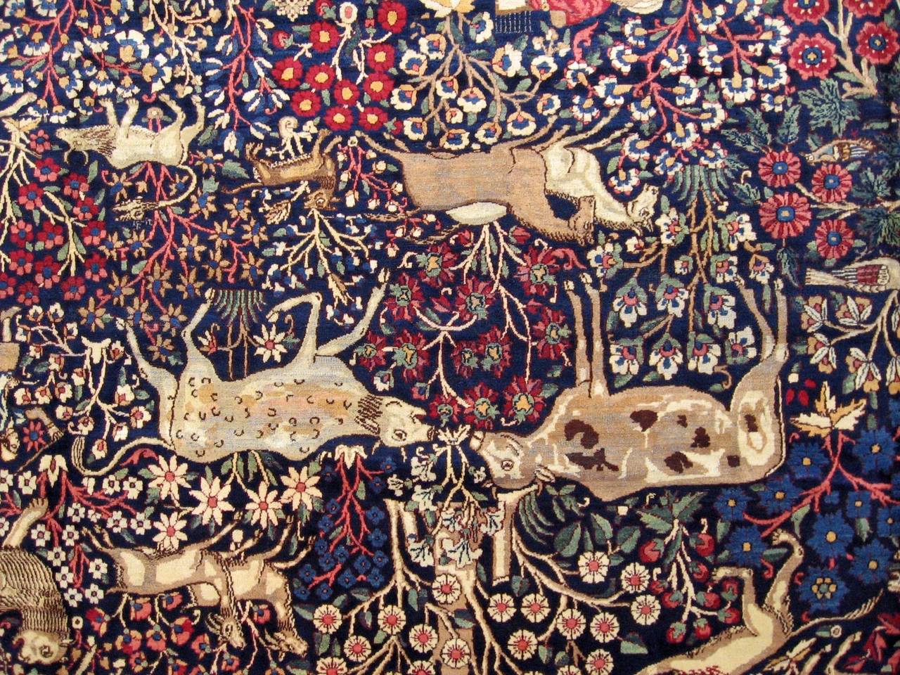 Late 19th Century Antique Persian Kerman Hunting Design Oriental Carpet, circa 1890