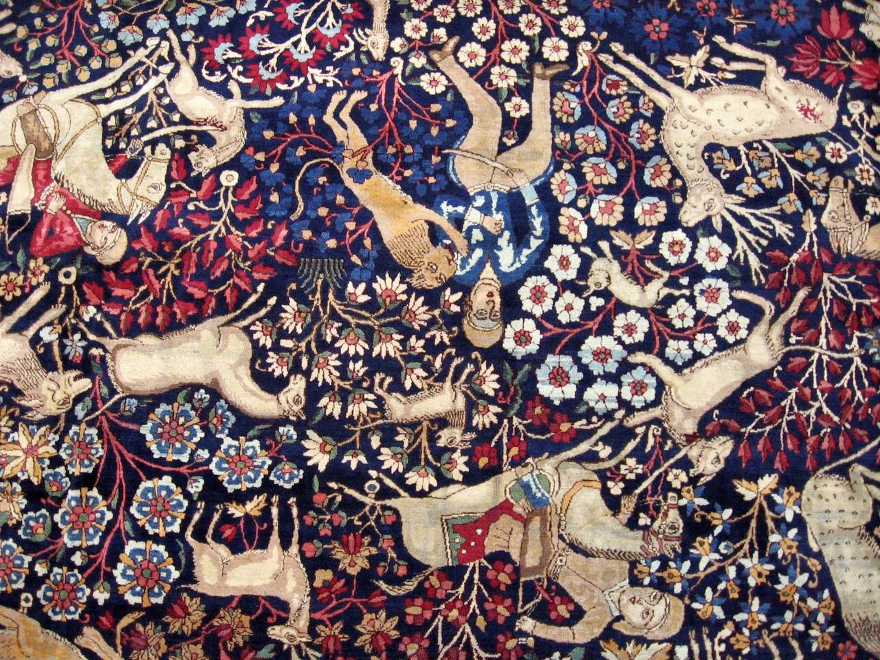 Wool Antique Persian Kerman Hunting Design Oriental Carpet, circa 1890