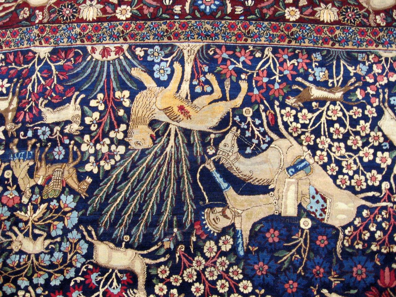 Antique Persian Kerman Hunting Design Oriental Carpet, circa 1890 1