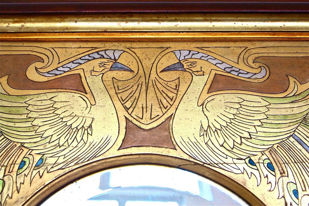 Dutch Spectacular Art Nouveau Mirror with Peacocks For Sale