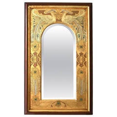 Antique Spectacular Art Nouveau Mirror with Peacocks