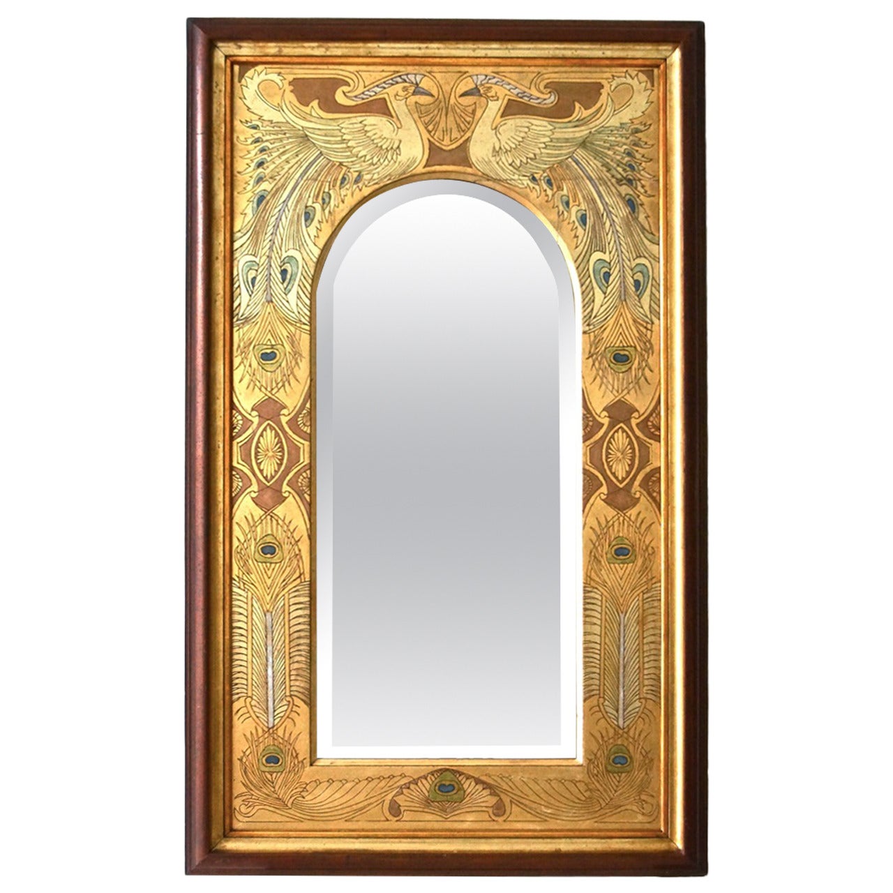 Spectacular Art Nouveau Mirror with Peacocks For Sale