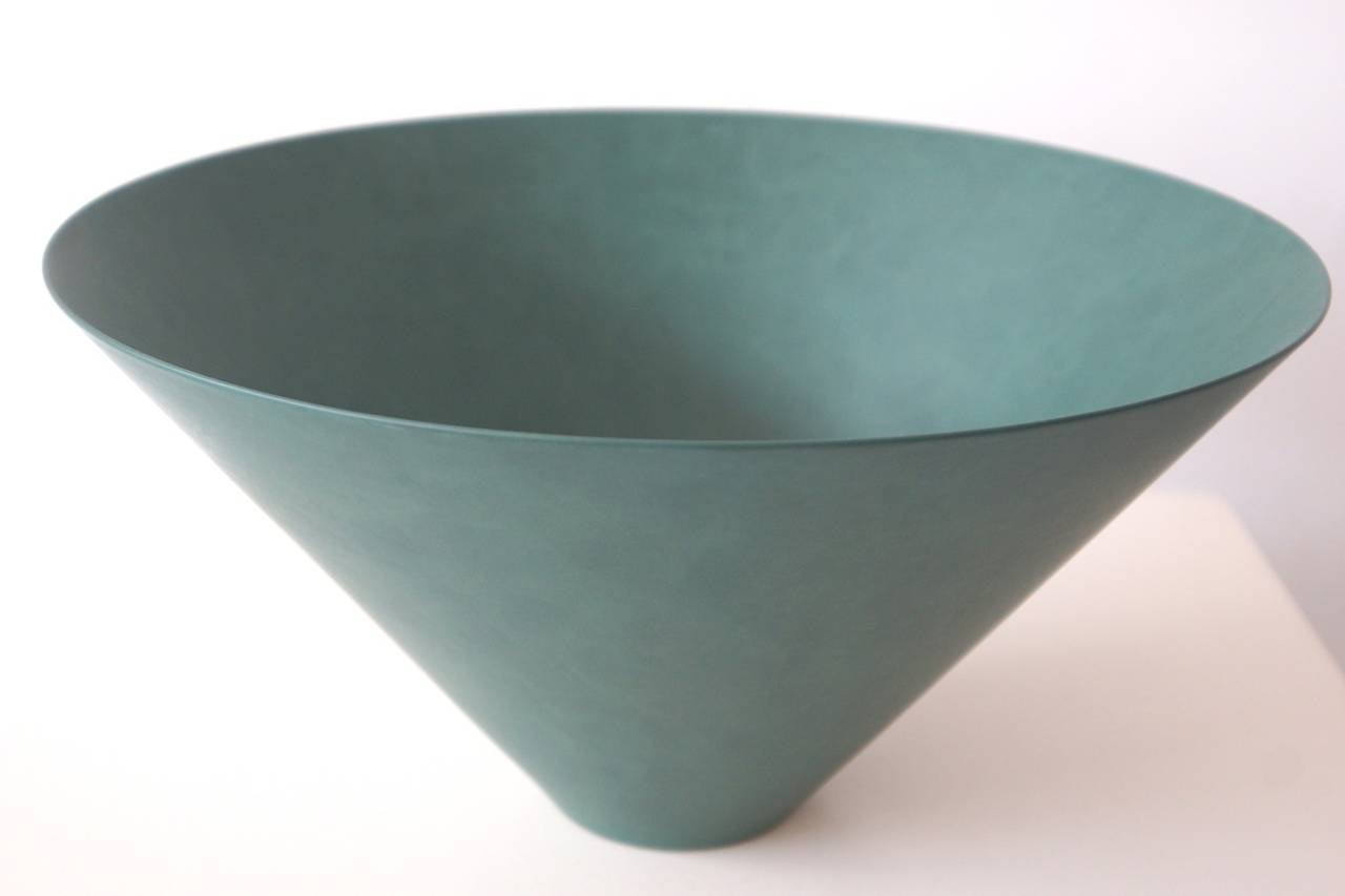 Minimalist Bowl, Stoneware, Green Terra Sigillata Glaze, Geert Lap For Sale