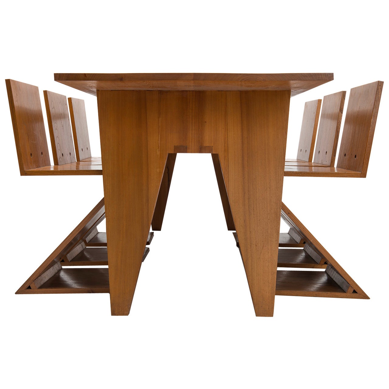 Zigzag Table with Six Matching Zigzag Chairs For Sale