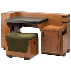 Vintage Desk with Matching Stool in a Modernistic Dutch Colonial Style, 1930s