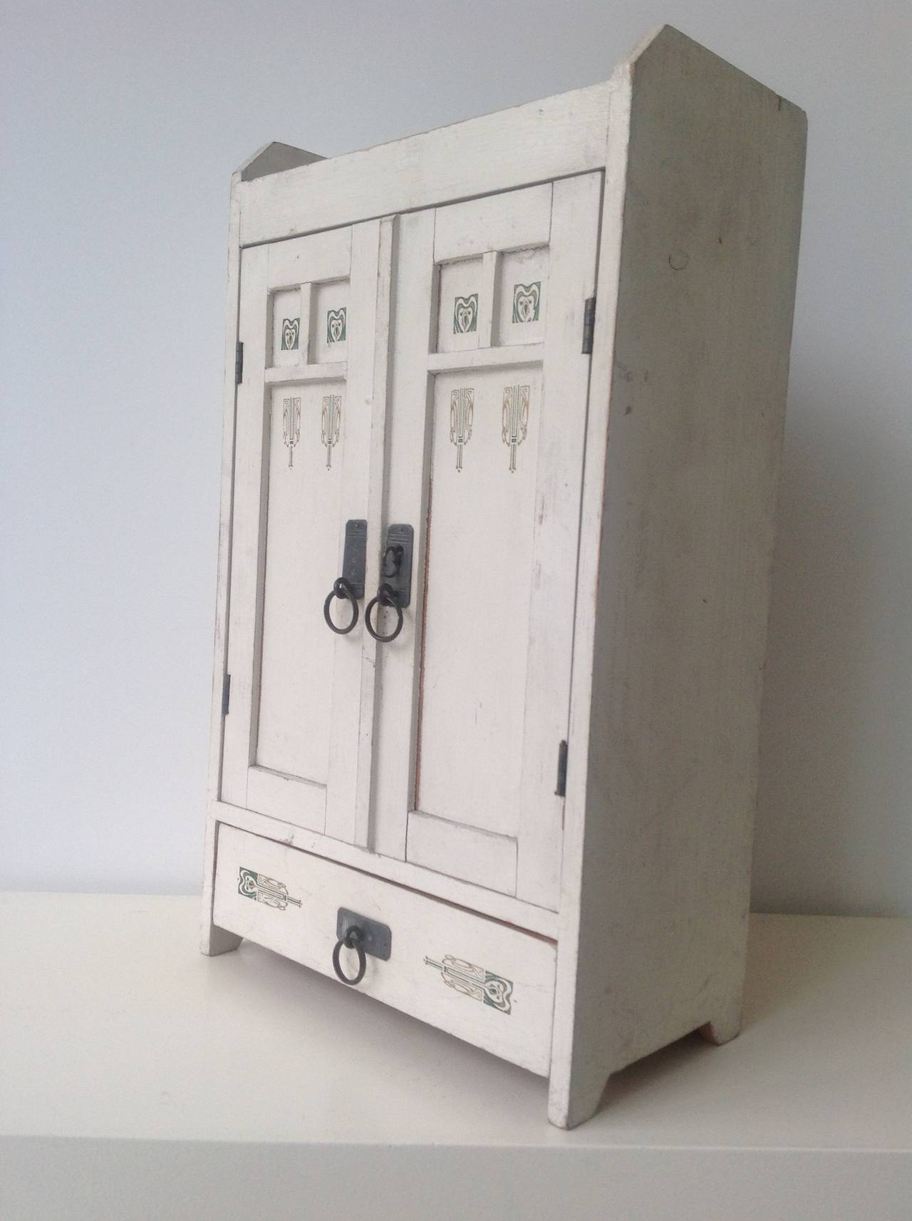 Wardrobe for Dolls Clothes with Jugendstil Stenciled Decoration