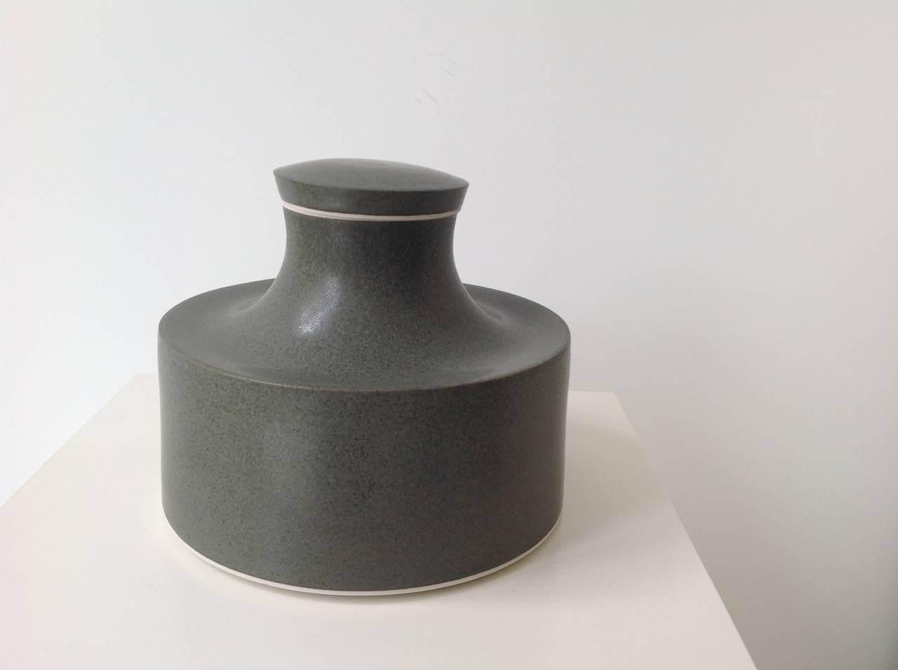 Porcelain Vase with Lid, Dark Green Glaze, Geert Lap