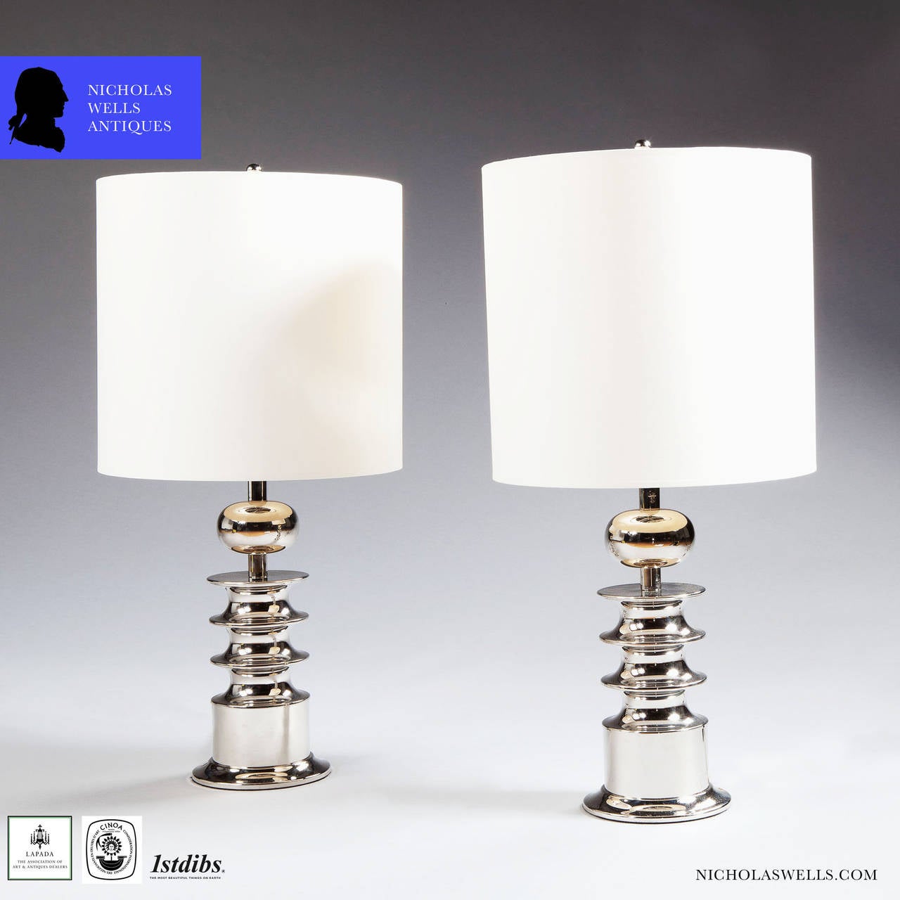 Pair of Nickel-Plated Italian Mid-Century Lamps In Excellent Condition In London, by appointment only