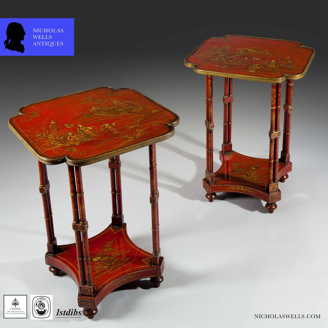 Pair of Regency Red Lacquer Chinoiserie End Tables For Sale at 1stdibs