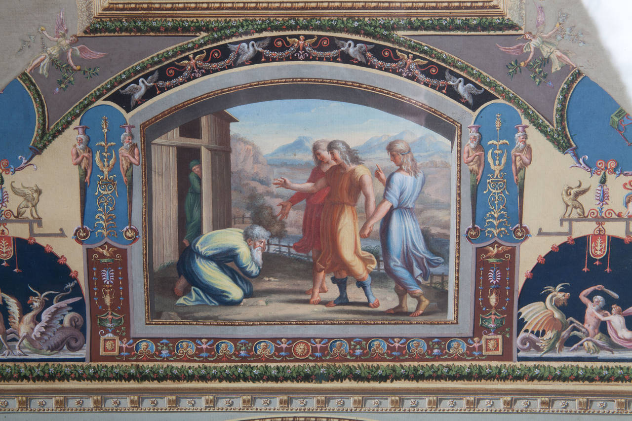 Italian 19th Century Neoclassical Gouache of an Interior