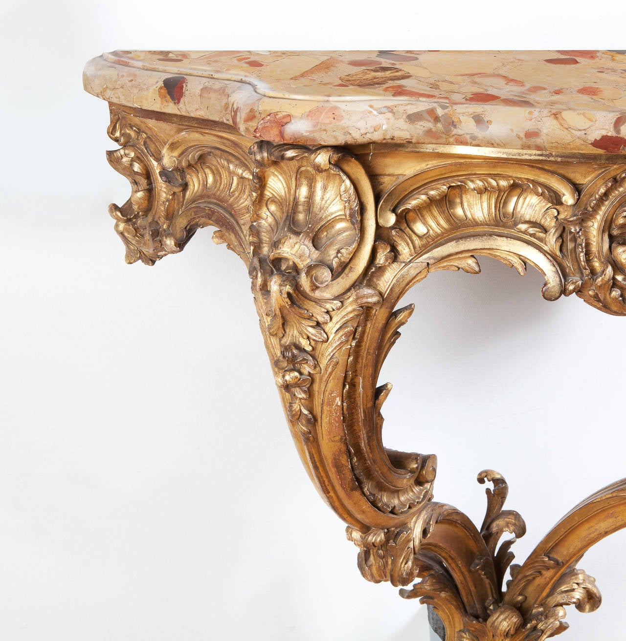 French Finely Carved, Mid-19th Century Louis XV Style Giltwood Rococo Console Table