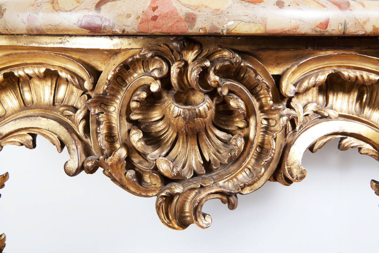 Finely Carved, Mid-19th Century Louis XV Style Giltwood Rococo Console Table In Excellent Condition In London, by appointment only