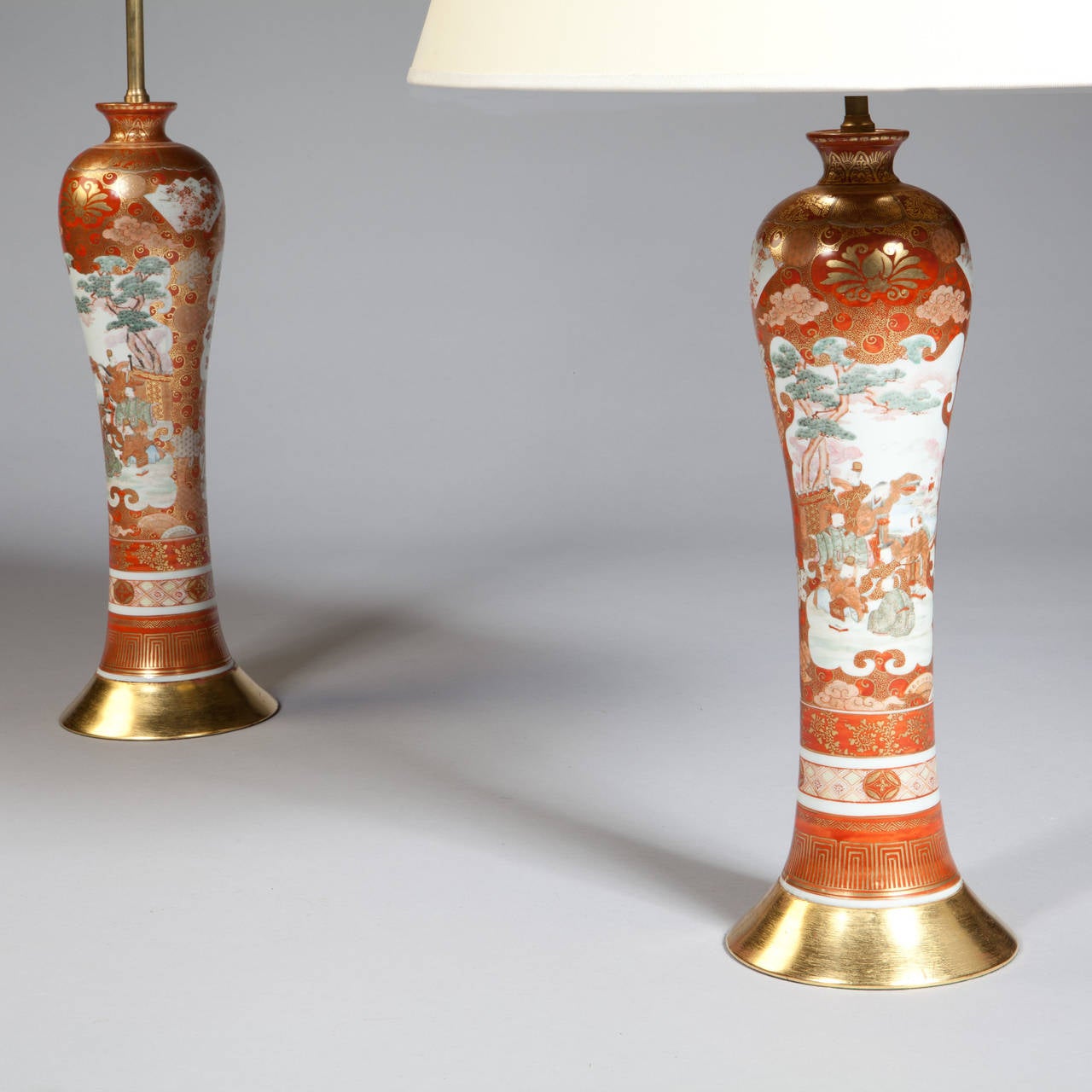 Fine Pair of Japanese Orange and Gilt Kutani Vases as Lamp Bases at 1stDibs