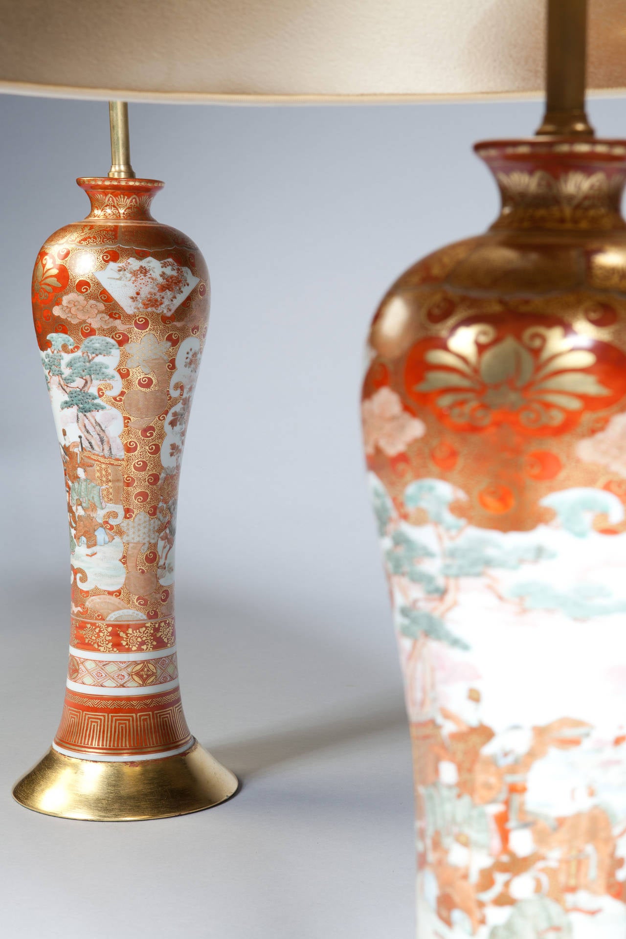 Fine Pair of Japanese Orange and Gilt Kutani Vases as Lamp Bases at 1stDibs