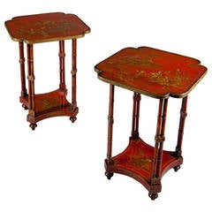Pair of Regency Red Lacquer Chinoiserie End Tables