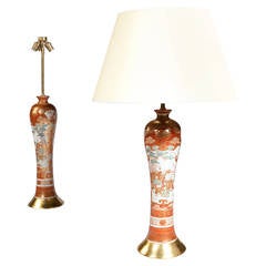 Fine Pair of Japanese Orange and Gilt Kutani Vases as Lamp Bases