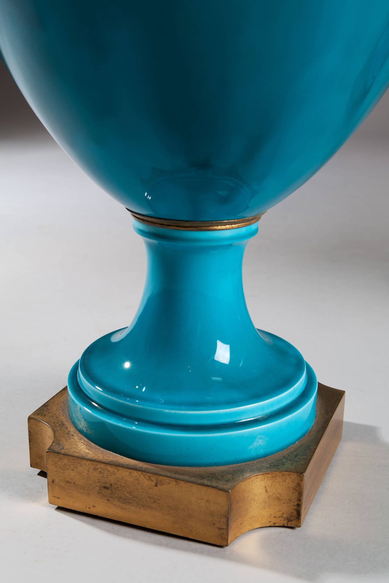 Louis Philippe Pair of Turquoise Vases with Covers by Sèvres