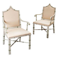 Pair of Cream-Painted Gothic Armchairs Attributed to Colefax and Fowler