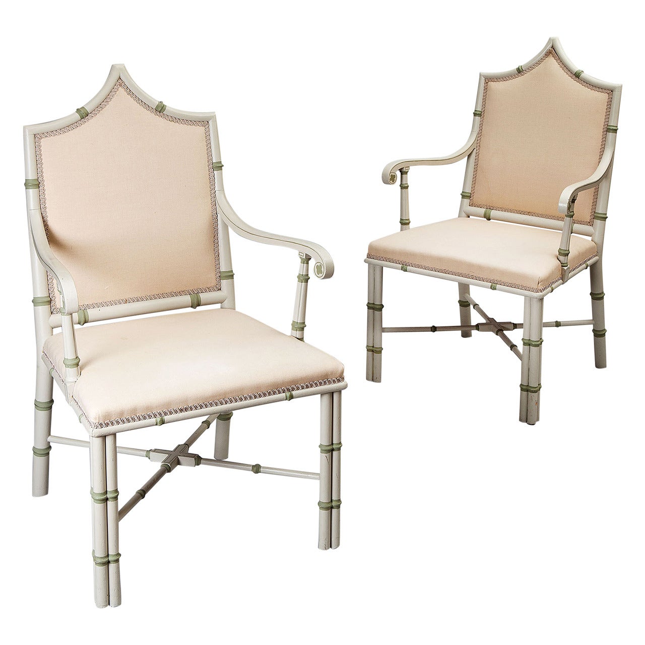 Pair of Cream-Painted Gothic Armchairs Attributed to Colefax and Fowler