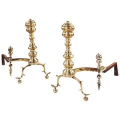 Pair of Mid-19th Century Brass Fire Place Andirons