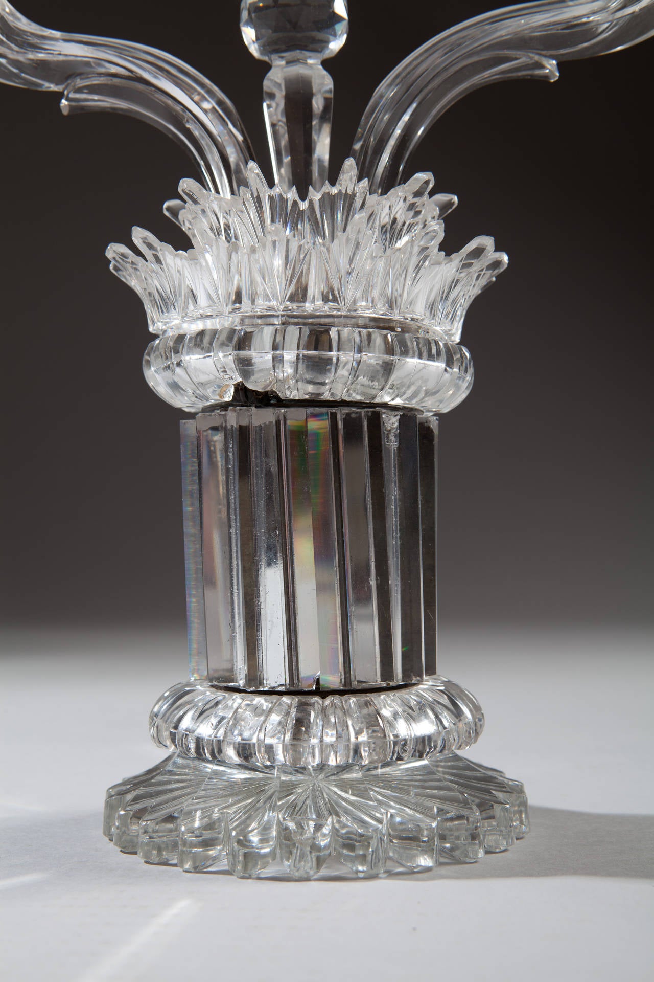 Rare Pair of Regency Cut Glass Two-Light Candelabra