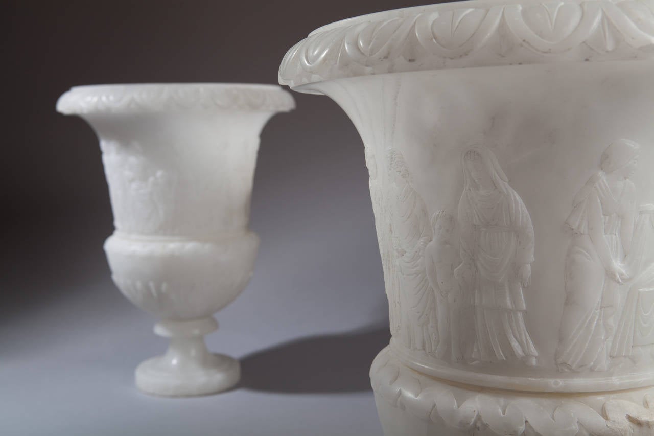 Neoclassical Revival Pair of Alabaster Vases Now as Lamps For Sale