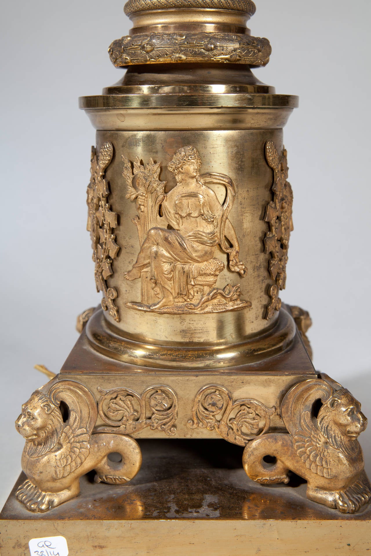 Mid-19th Century Monumental Pair of Very High Quality Gilt Bronze Column Lamps  For Sale