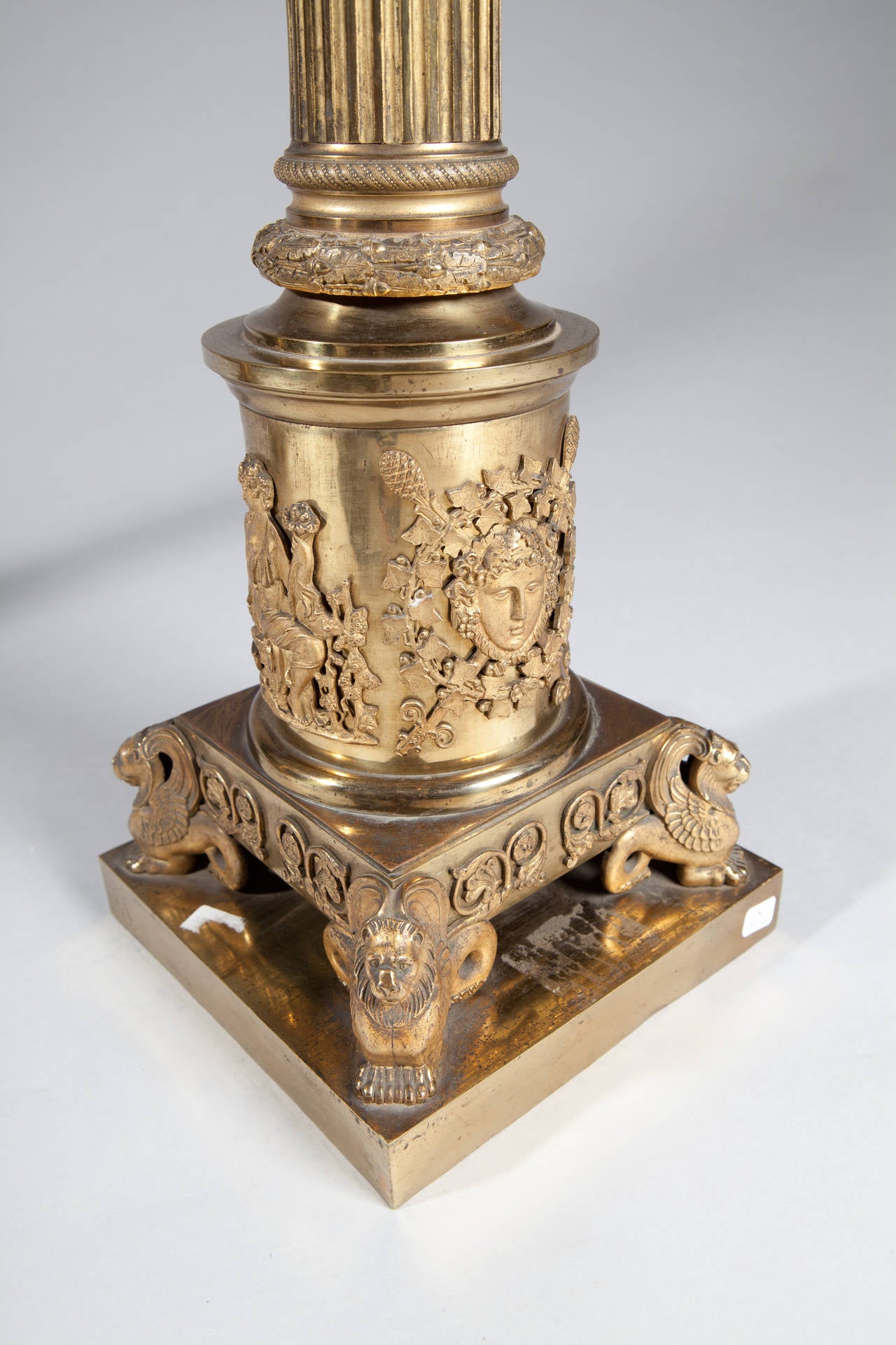 Monumental Pair of Very High Quality Gilt Bronze Column Lamps  For Sale 2