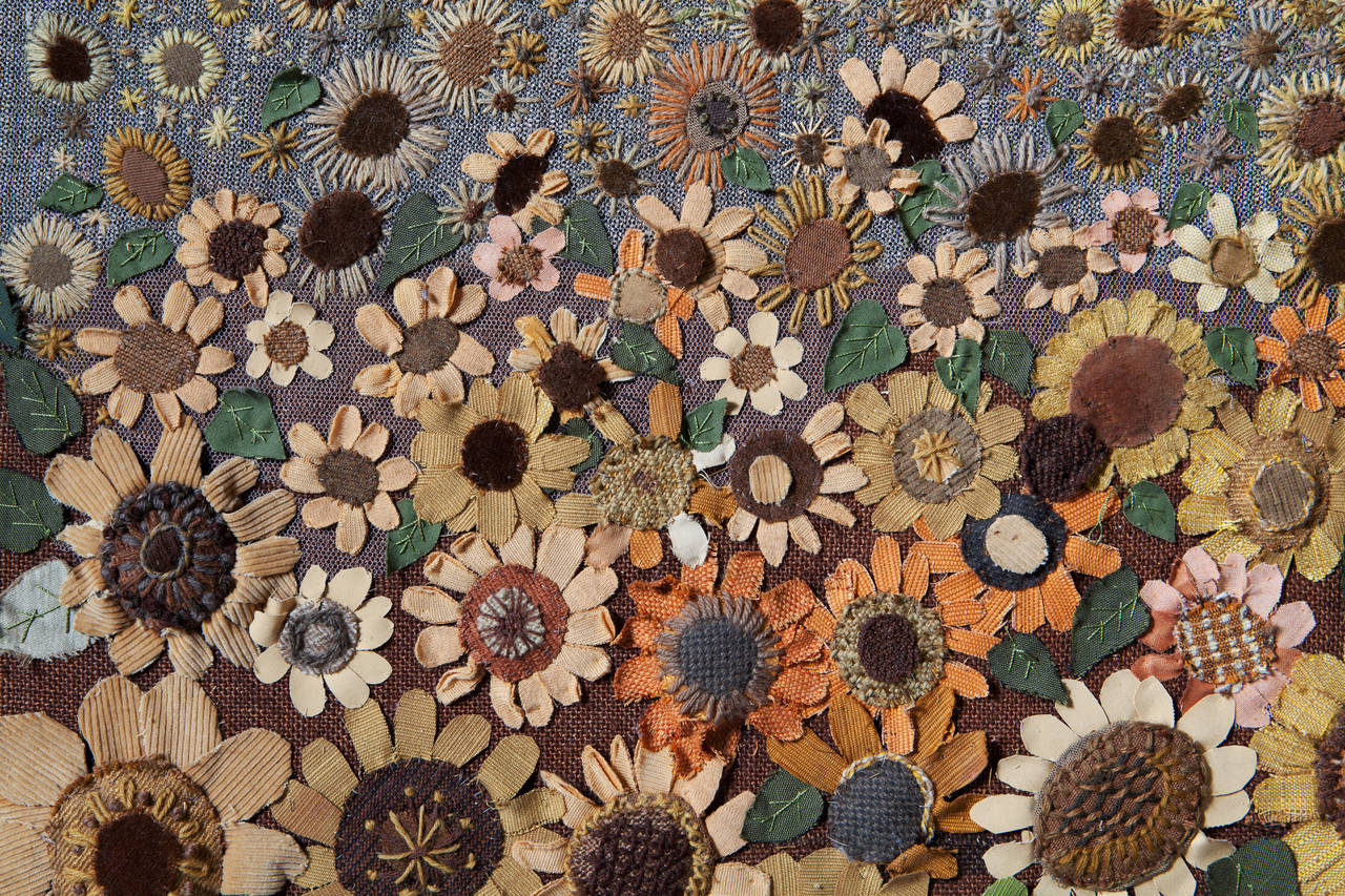 French Hand Made Fabric Collage of a Sunflower Field